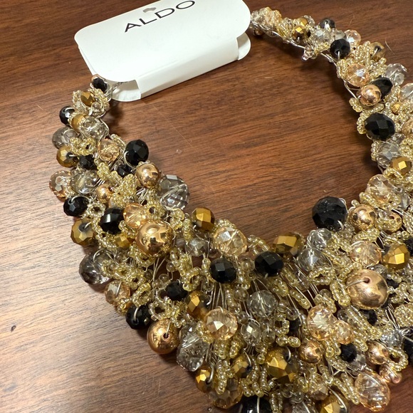 NEW Aldo Champagne Gold Black Luxurious Ornate Statement Bib Beaded Necklace - Picture 3 of 4